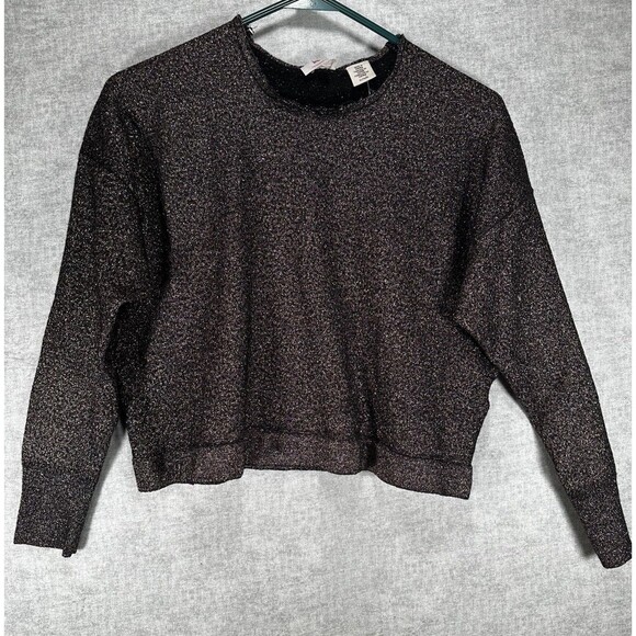 Levi's Crop Top Women's Size XL Sparkly Black Long Sleeves Crew Neck Sweater - Picture 1 of 7
